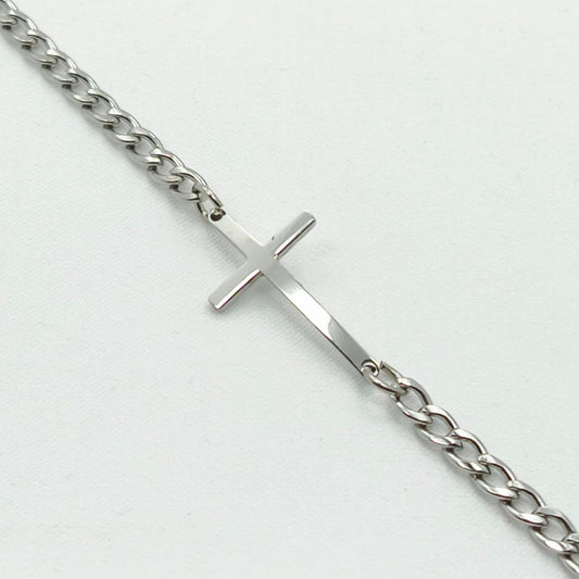 💎ESCLAVA TEJIDO CUBANO CON CRUZ EN ACERO RODINADO + CAJA DE REGALO🎁