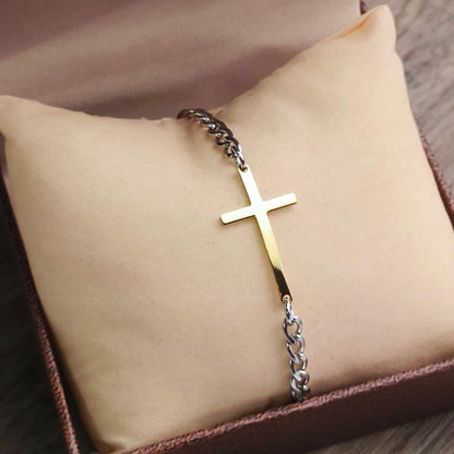 💎ESCLAVA TEJIDO CUBANO CON CRUZ EN ACERO RODINADO + CAJA DE REGALO🎁