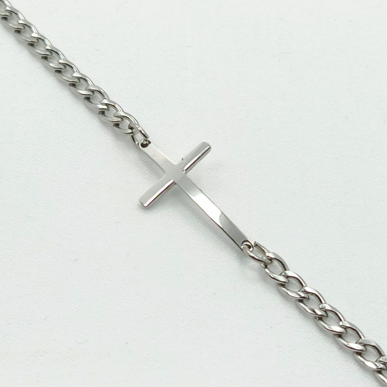 💎ESCLAVA TEJIDO CUBANO CON CRUZ EN ACERO RODINADO + CAJA DE REGALO🎁