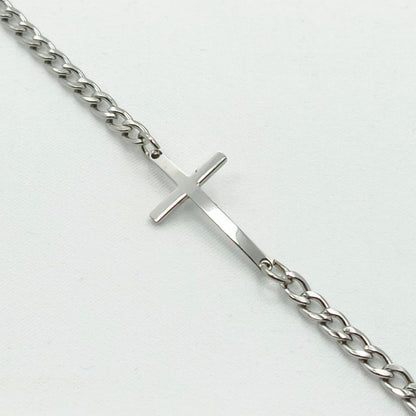 💎ESCLAVA TEJIDO CUBANO CON CRUZ EN ACERO RODINADO + CAJA DE REGALO🎁